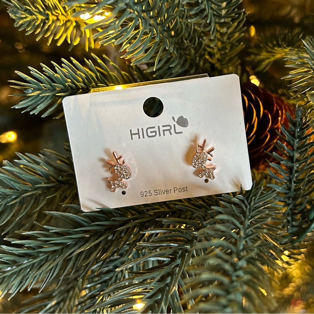 Reindeer Earrings ~ Zircon Filled Reindeer Gold Tone ~ Brand New!